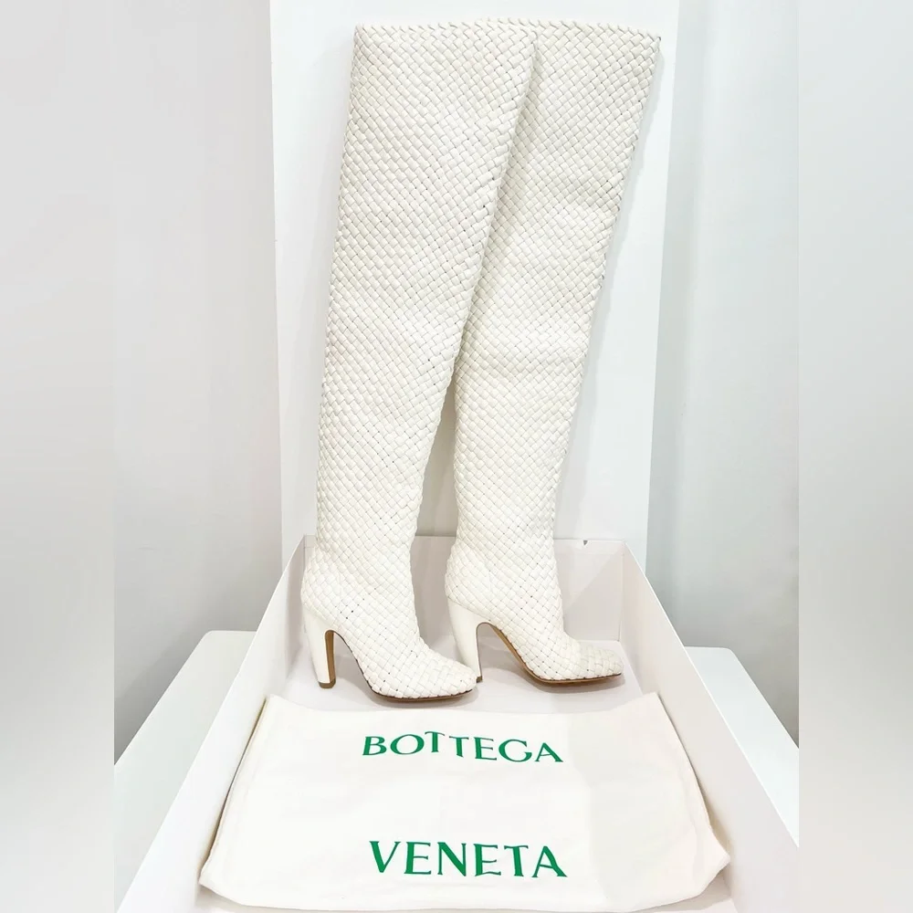Bottega Veneta Canalazzo Woven Leather Over-the-Knee Intrecciato Boots